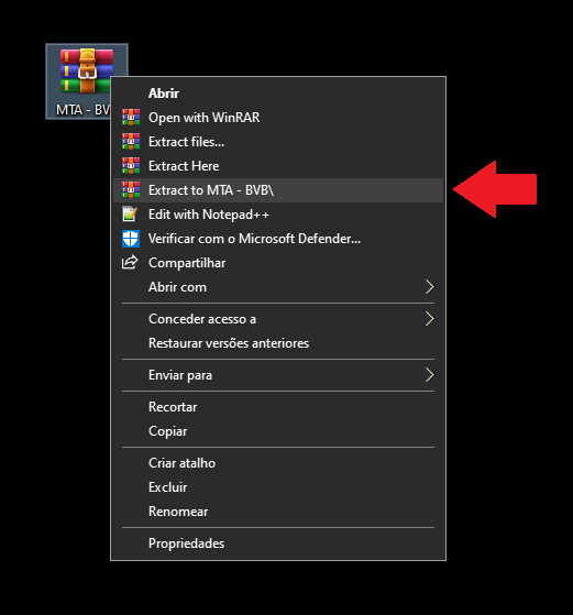Explicação de extração do arquivo com WinRAR